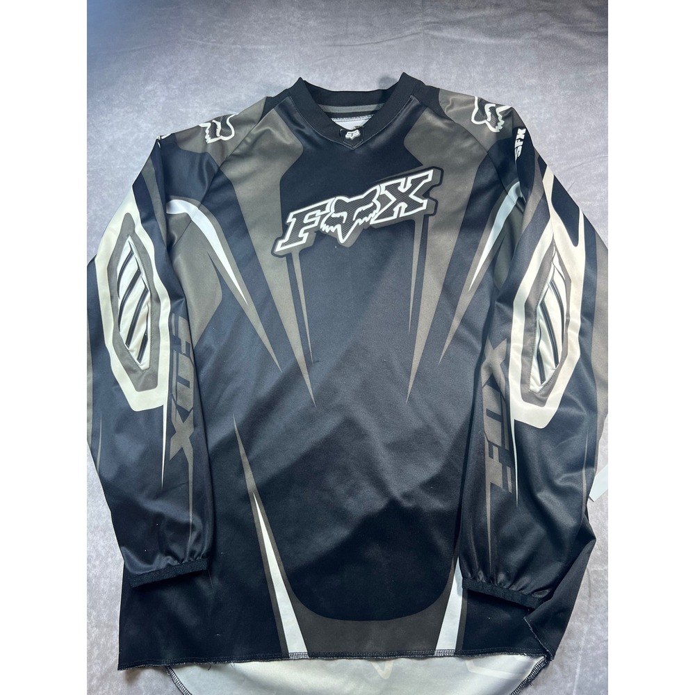 Fox Racing Motocross Jersey Mens Large Black Gray Padded Elbows Long Sleeve MX